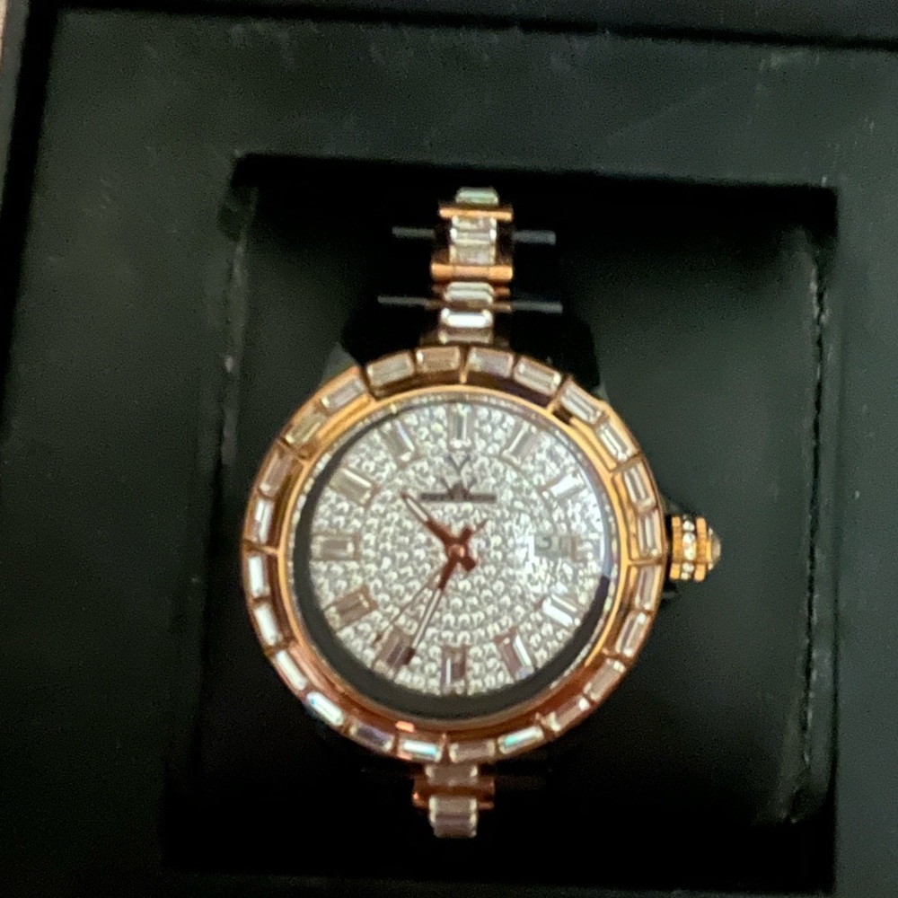 Toy Watch Black/Rose Gold Pave Crystal Face Watch Retail $495